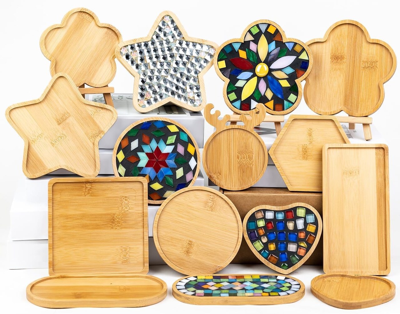 10 Pcs Wooden Mosaic Bases Assorted Shapes for DIY Coaster Crafts and Mosaic Art Projects
